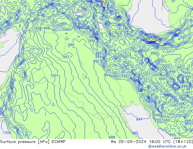 pressão do solo ECMWF Qua 26.06.2024 18 UTC