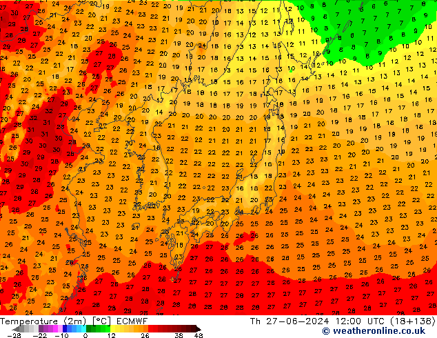 карта температуры ECMWF чт 27.06.2024 12 UTC