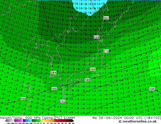 Height/Temp. 500 hPa ECMWF We 26.06.2024 00 UTC