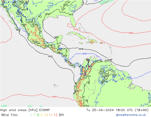 High wind areas ECMWF Tu 25.06.2024 18 UTC