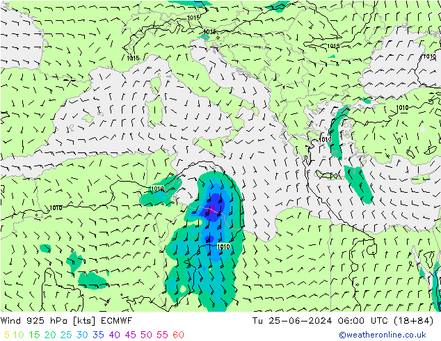 Viento 925 hPa ECMWF mar 25.06.2024 06 UTC