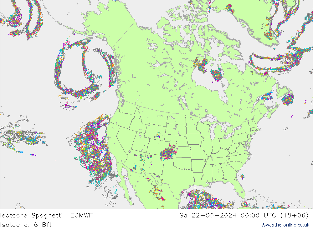 Eşrüzgar Hızları Spaghetti ECMWF Cts 22.06.2024 00 UTC