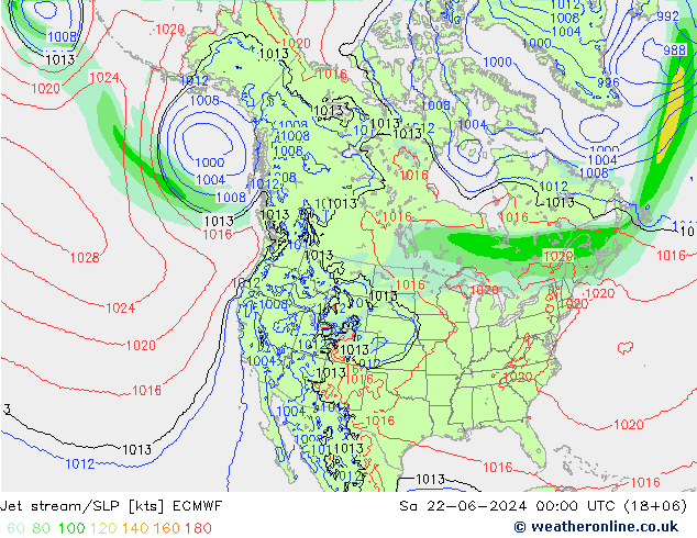 高速氣流/地面气压 ECMWF 星期六 22.06.2024 00 UTC