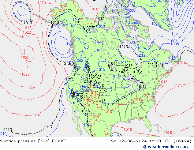 Atmosférický tlak ECMWF So 22.06.2024 18 UTC