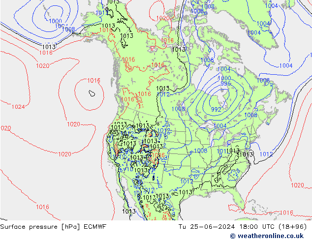 Surface pressure ECMWF Tu 25.06.2024 18 UTC