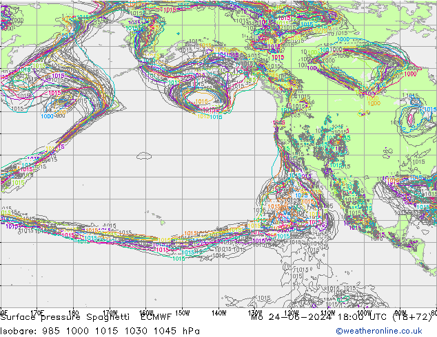 Presión superficial Spaghetti ECMWF lun 24.06.2024 18 UTC