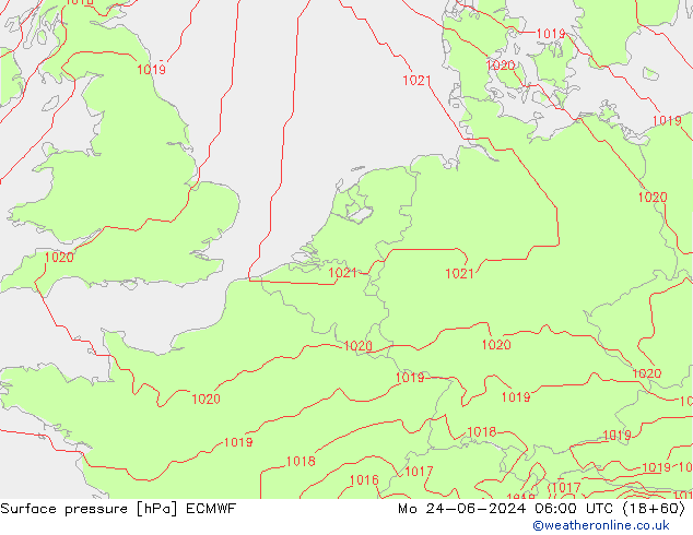 Surface pressure ECMWF Mo 24.06.2024 06 UTC