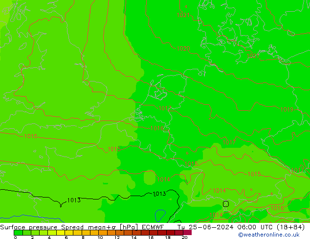 приземное давление Spread ECMWF вт 25.06.2024 06 UTC