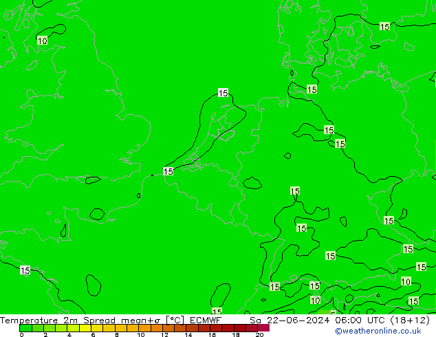 mapa temperatury 2m Spread ECMWF so. 22.06.2024 06 UTC