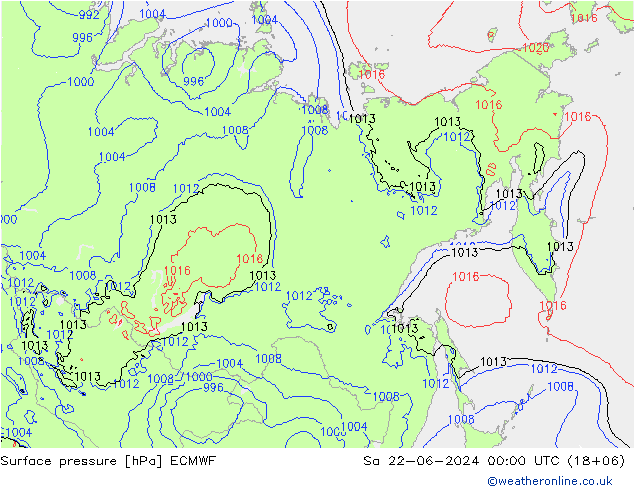 Surface pressure ECMWF Sa 22.06.2024 00 UTC