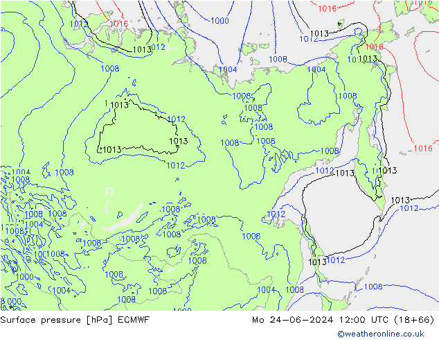 Atmosférický tlak ECMWF Po 24.06.2024 12 UTC