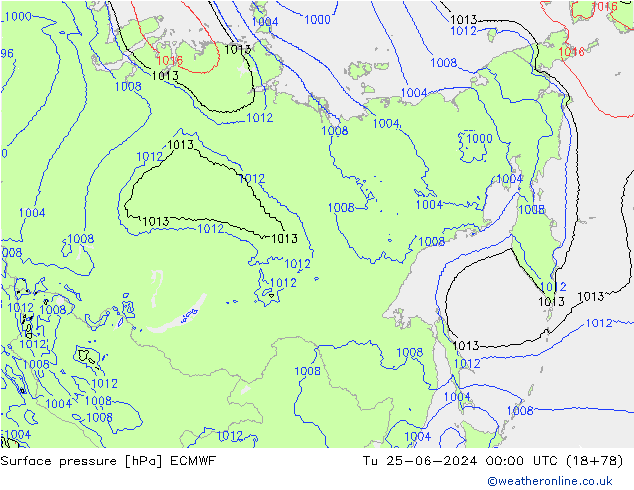 Bodendruck ECMWF Di 25.06.2024 00 UTC