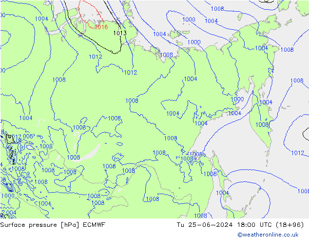Pressione al suolo ECMWF mar 25.06.2024 18 UTC
