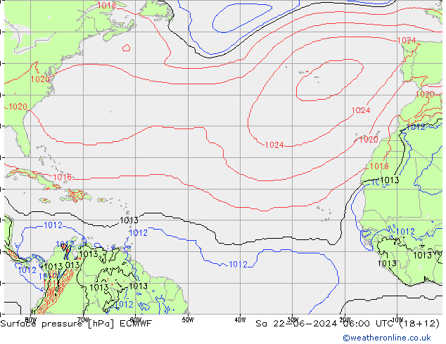 Surface pressure ECMWF Sa 22.06.2024 06 UTC