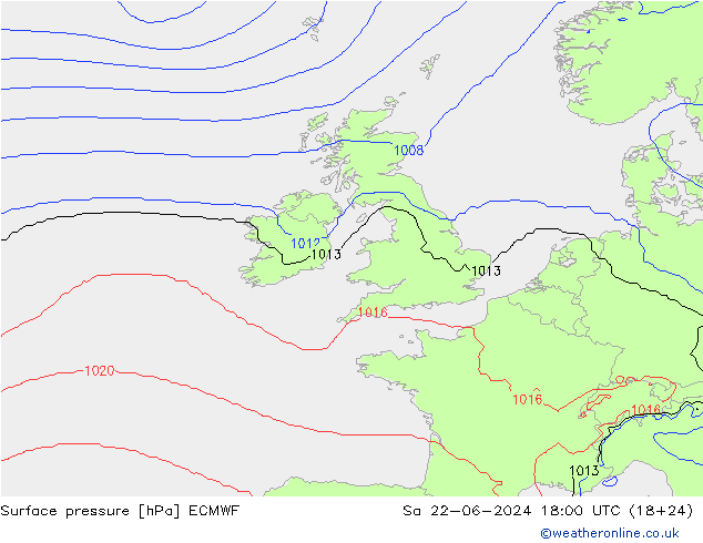 Surface pressure ECMWF Sa 22.06.2024 18 UTC