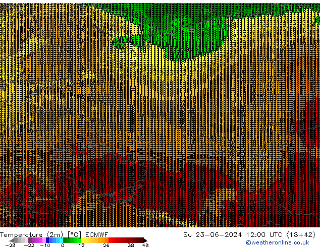 Temperature (2m) ECMWF Su 23.06.2024 12 UTC
