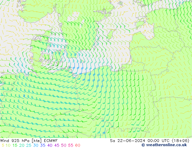 Wind 925 hPa ECMWF Sa 22.06.2024 00 UTC