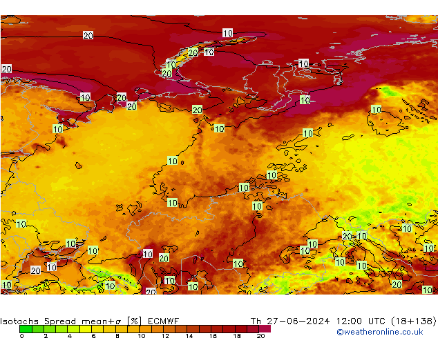 Isotaca Spread ECMWF jue 27.06.2024 12 UTC