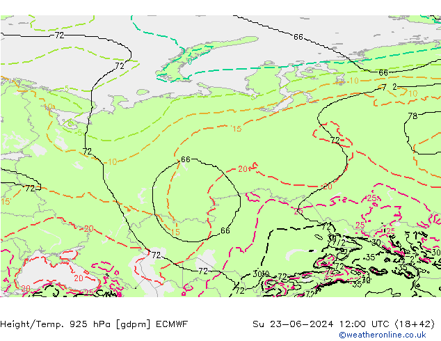Height/Temp. 925 hPa ECMWF  23.06.2024 12 UTC