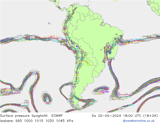 Atmosférický tlak Spaghetti ECMWF So 22.06.2024 18 UTC