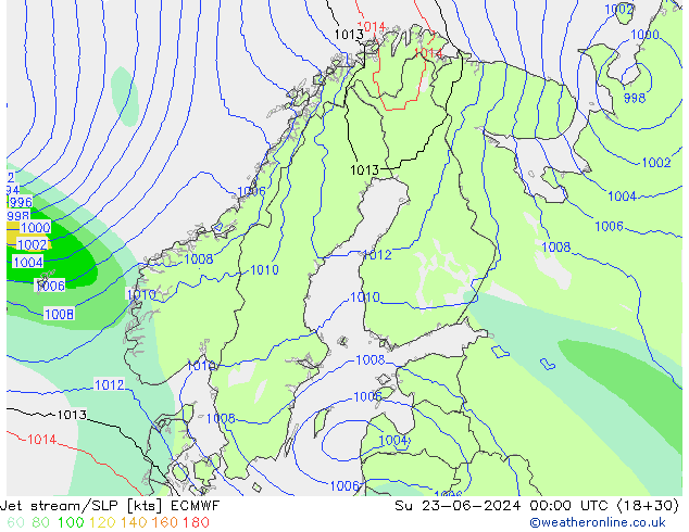 джет/приземное давление ECMWF Вс 23.06.2024 00 UTC