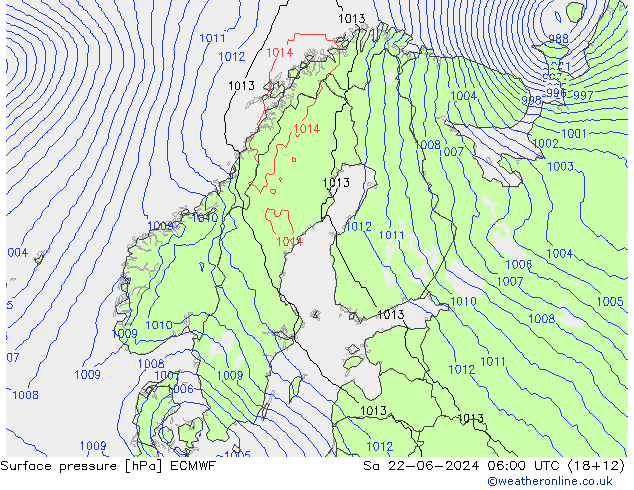 Bodendruck ECMWF Sa 22.06.2024 06 UTC