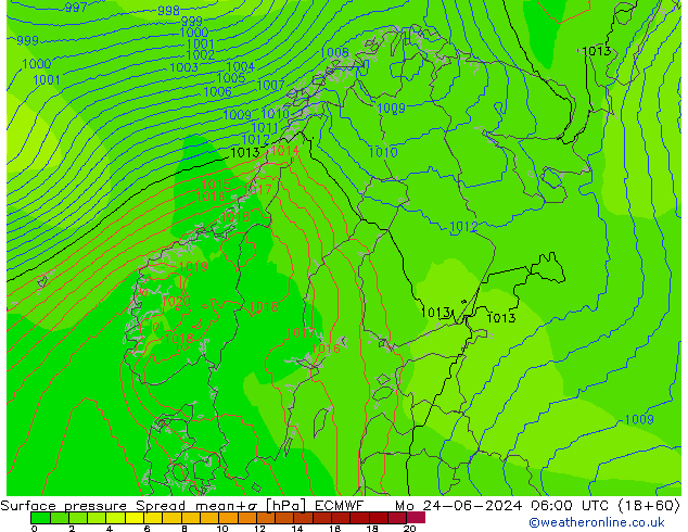 Bodendruck Spread ECMWF Mo 24.06.2024 06 UTC