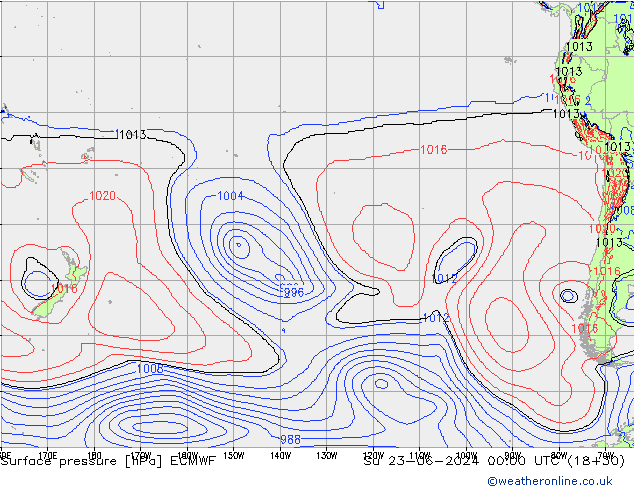 Luchtdruk (Grond) ECMWF zo 23.06.2024 00 UTC