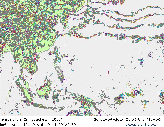 Temperature 2m Spaghetti ECMWF So 22.06.2024 00 UTC