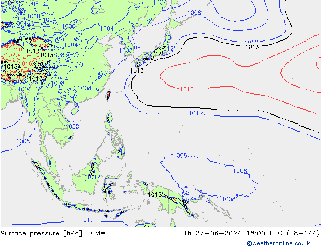 Pressione al suolo ECMWF gio 27.06.2024 18 UTC