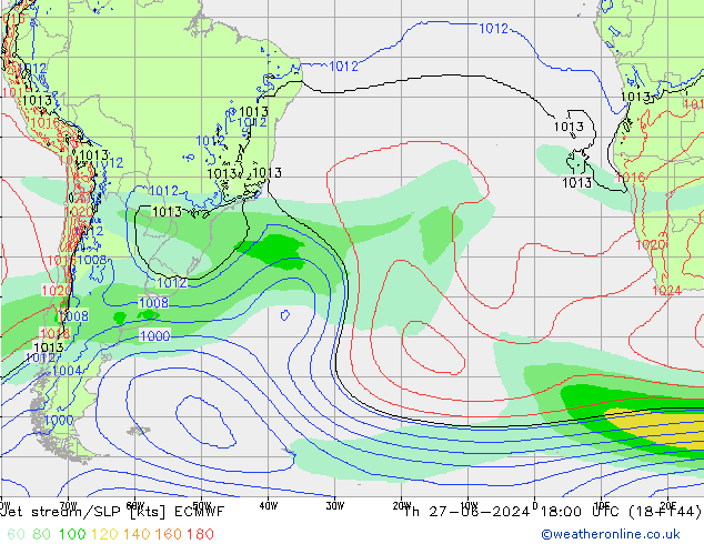 Corriente en chorro ECMWF jue 27.06.2024 18 UTC