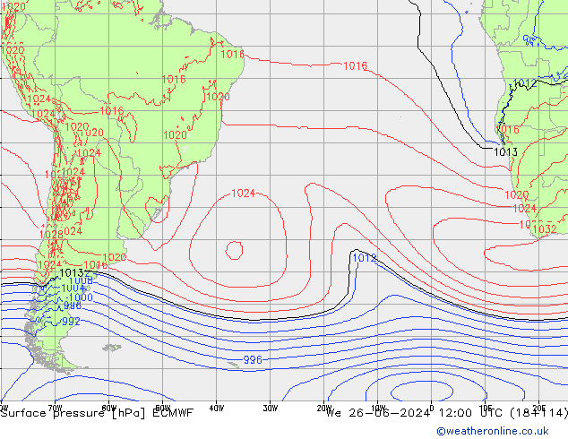 Pressione al suolo ECMWF mer 26.06.2024 12 UTC