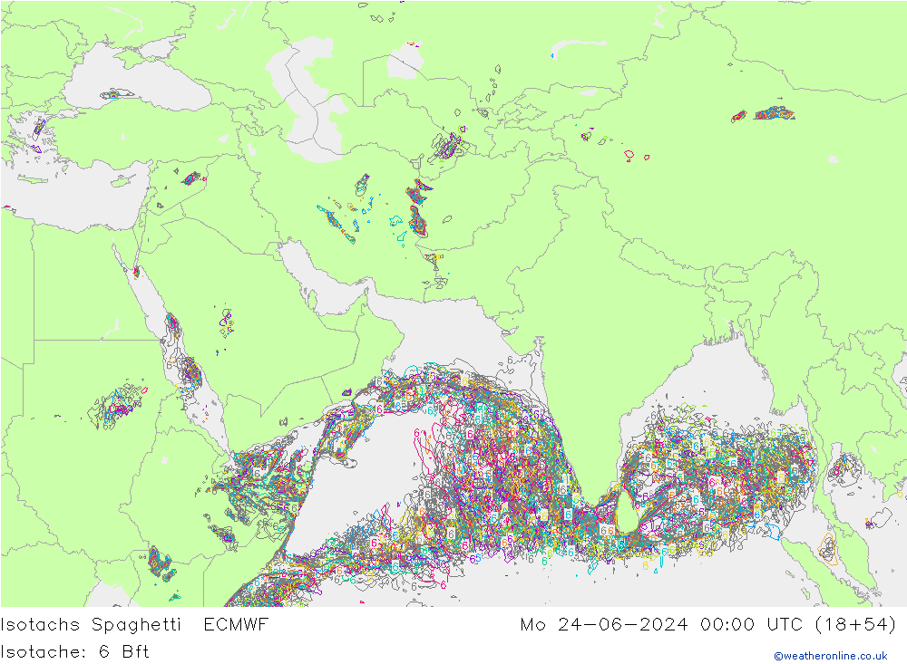 Isotachs Spaghetti ECMWF Mo 24.06.2024 00 UTC