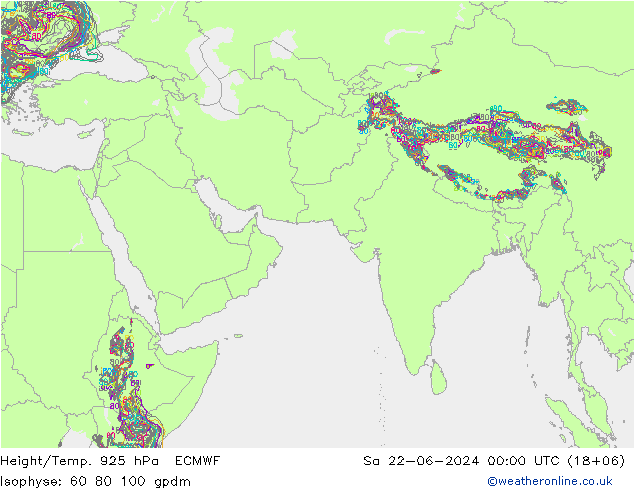 Yükseklik/Sıc. 925 hPa ECMWF Cts 22.06.2024 00 UTC