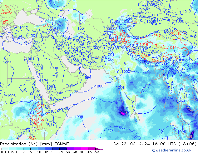 Nied. akkumuliert (6Std) ECMWF Sa 22.06.2024 00 UTC