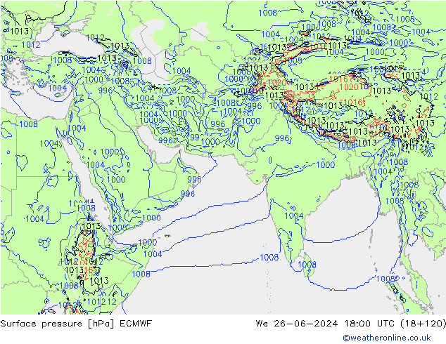 Presión superficial ECMWF mié 26.06.2024 18 UTC