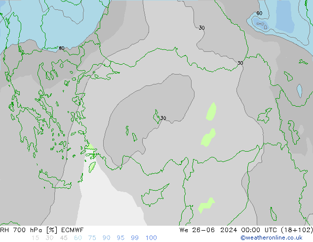 RH 700 hPa ECMWF St 26.06.2024 00 UTC