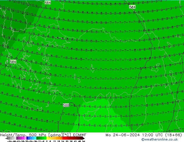 Hoogte/Temp. 500 hPa ECMWF ma 24.06.2024 12 UTC