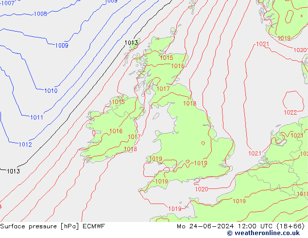 Surface pressure ECMWF Mo 24.06.2024 12 UTC