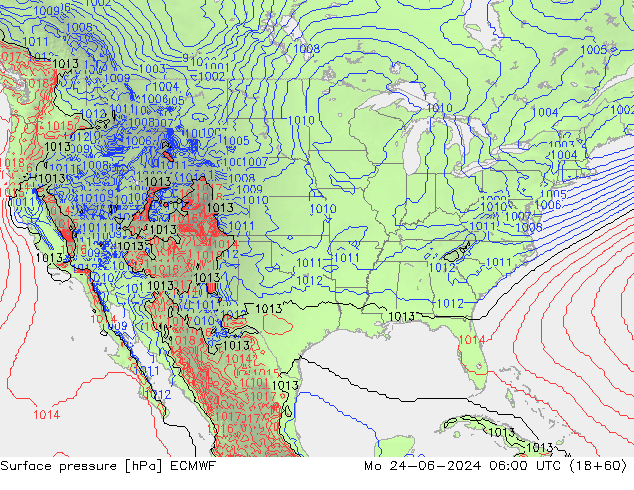 Pressione al suolo ECMWF lun 24.06.2024 06 UTC