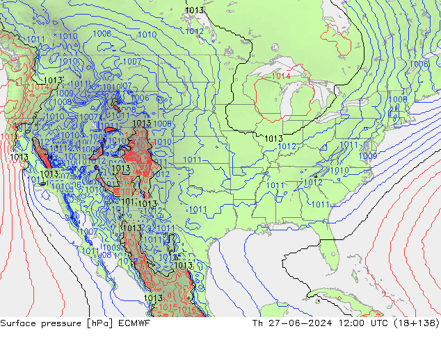 Surface pressure ECMWF Th 27.06.2024 12 UTC