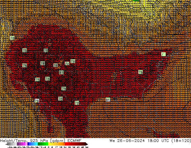 Height/Temp. 925 hPa ECMWF We 26.06.2024 18 UTC