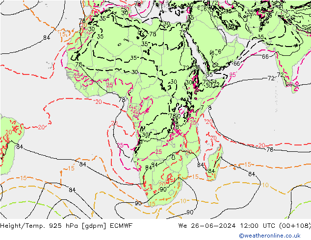 Yükseklik/Sıc. 925 hPa ECMWF Çar 26.06.2024 12 UTC