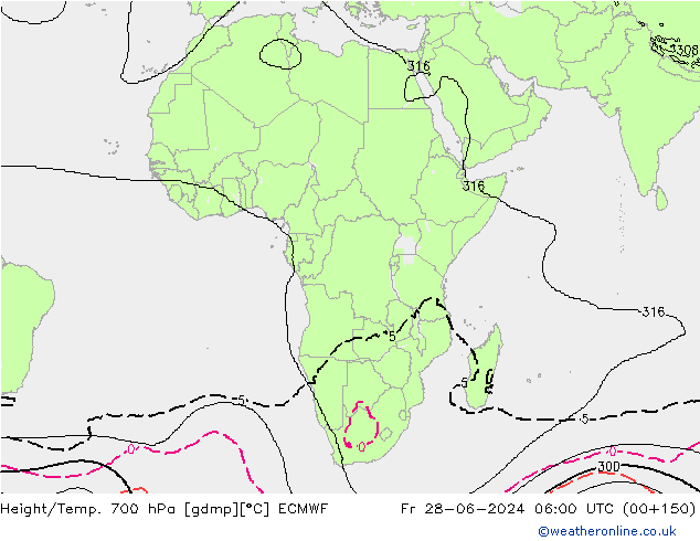 Height/Temp. 700 hPa ECMWF Sex 28.06.2024 06 UTC