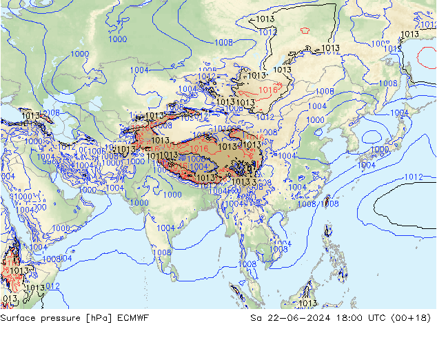 Surface pressure ECMWF Sa 22.06.2024 18 UTC