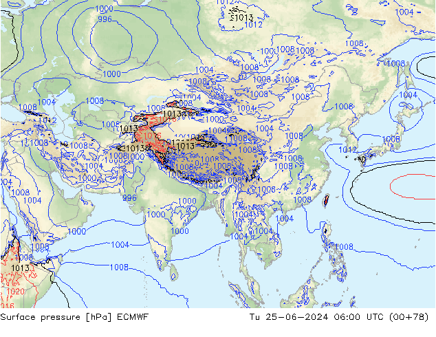 pressão do solo ECMWF Ter 25.06.2024 06 UTC