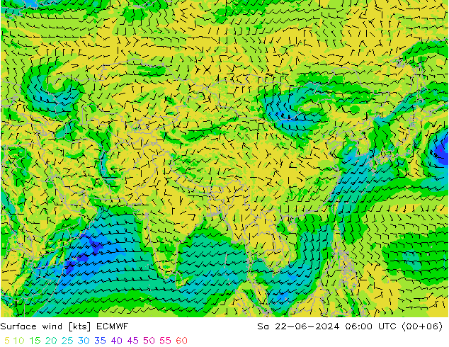 Wind 10 m ECMWF za 22.06.2024 06 UTC