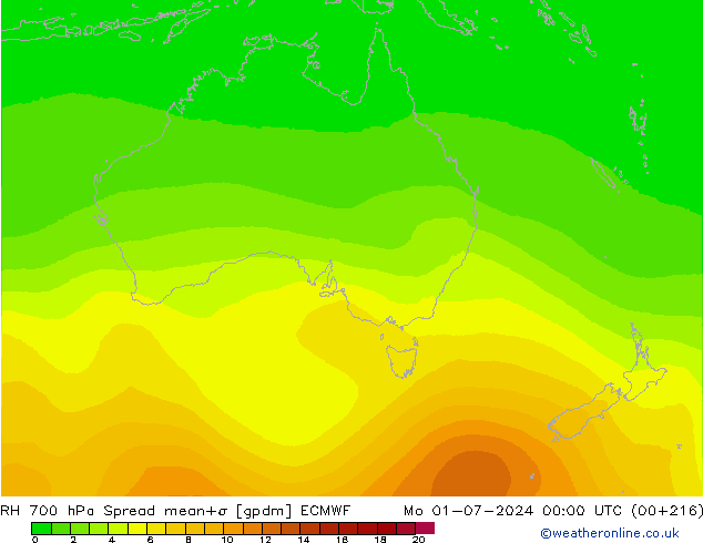 RH 700 hPa Spread ECMWF lun 01.07.2024 00 UTC