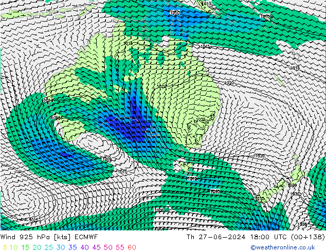 Wind 925 hPa ECMWF Th 27.06.2024 18 UTC