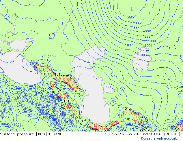 Atmosférický tlak ECMWF Ne 23.06.2024 18 UTC